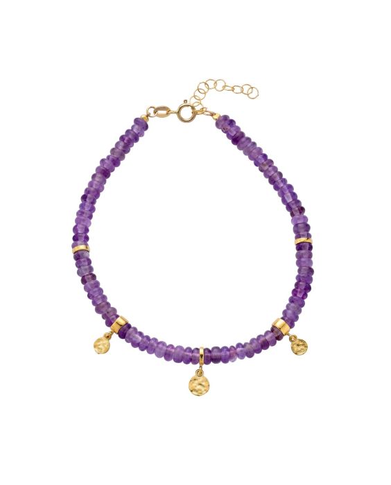 14k Gold Charm Station Amethyst Beads  Bracelet