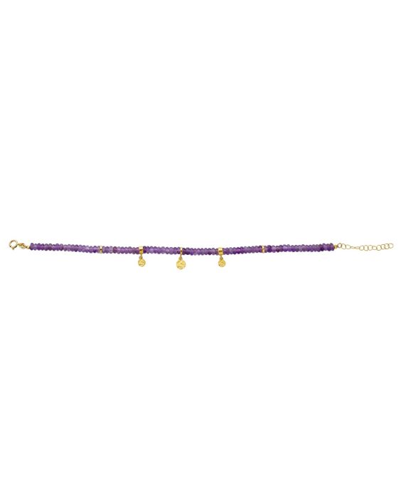 14k Gold Charm Station Amethyst Beads  Bracelet