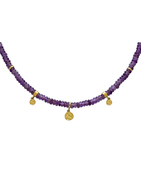14K Charm & Amethyst Bead Necklace