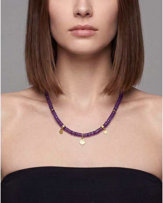 14K Charm & Amethyst Bead Necklace