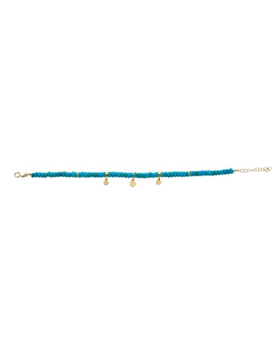 14k Gold Charm Station Turquoise Beads  Bracelet