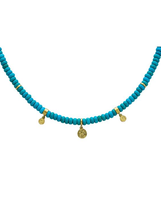 14K Charm & Turquoise Bead Necklace