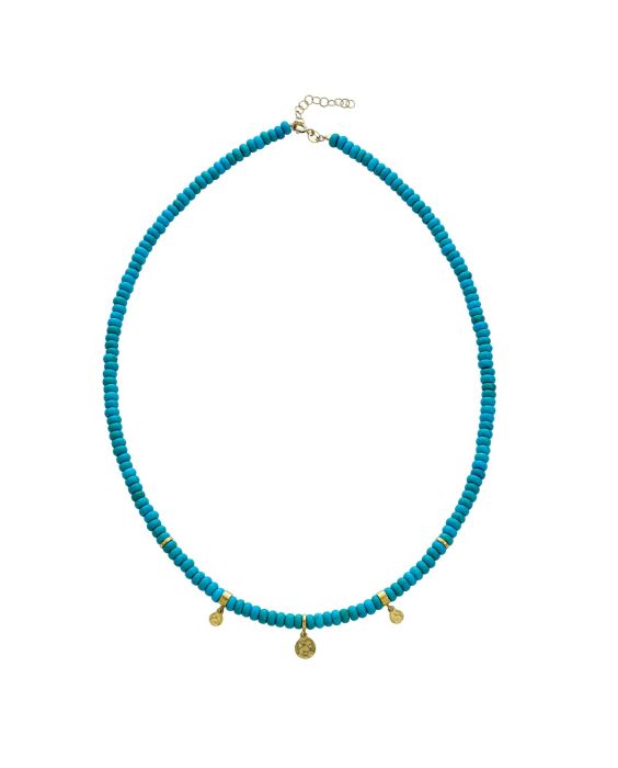 14k Gold Charm Station Turquoise Beads Necklace