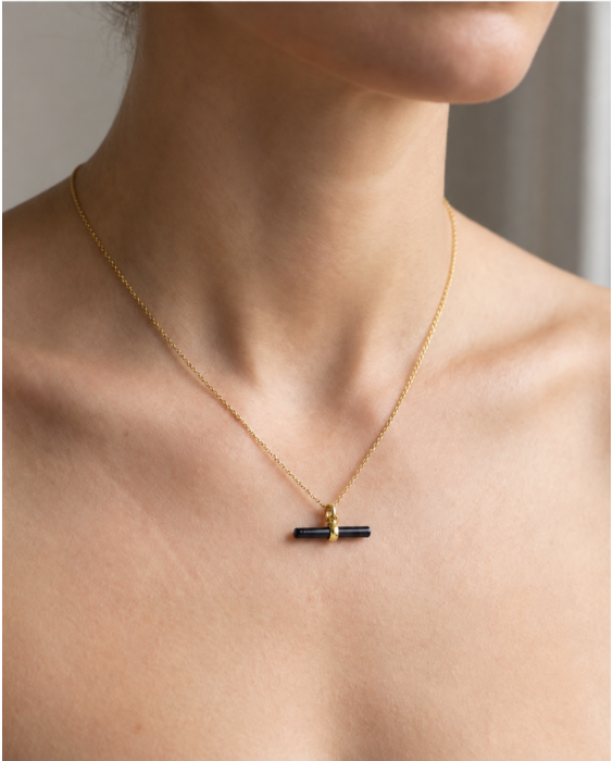 14K Black Onyx T-Bar Necklace