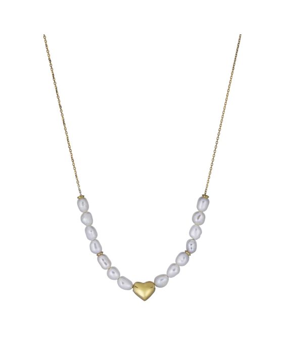 14k Gold Pearl Puffed Heart Necklace