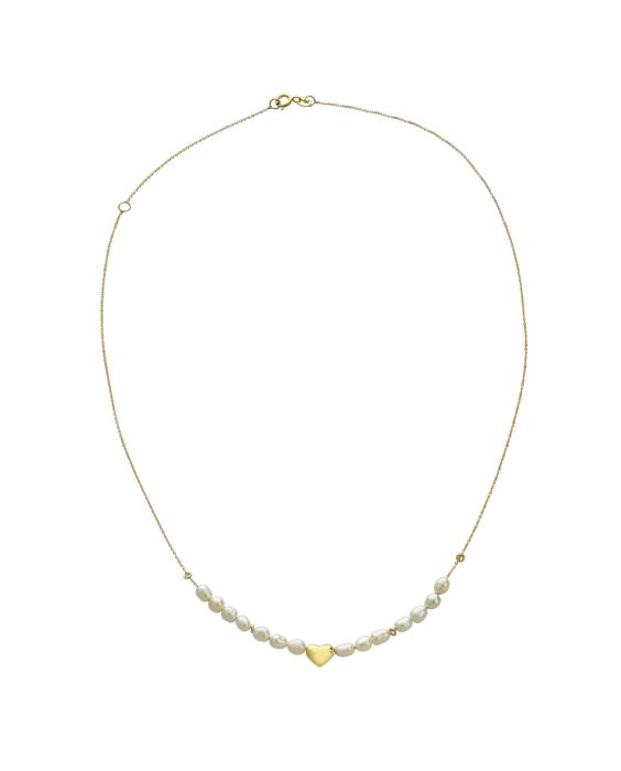 14k Gold Pearl Puffed Heart Necklace