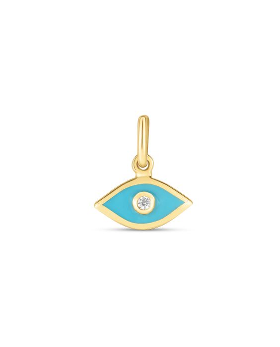 14K Blue Enamel Evil Eye Charm