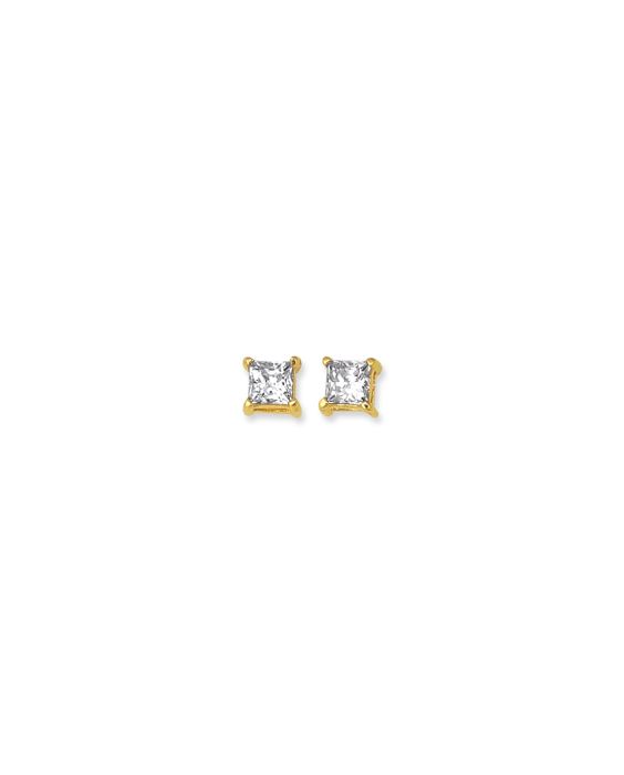 14K Gold 4mm Princess Cut CZ Stud Earring