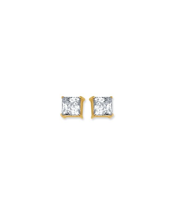 14K Gold 6mm Princess Cut CZ Stud Earring