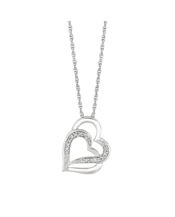 Silver Diamond .07ct Hearts Necklace 