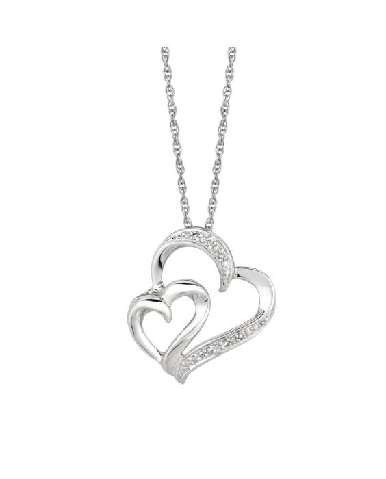 Silver Diamond .03ct Hearts Necklace 