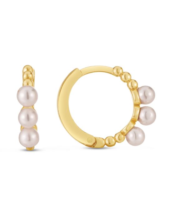 14K Gold Pearl Huggie Earring