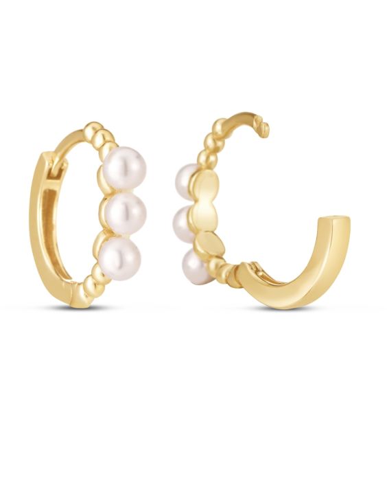 14K Gold Pearl Huggie Earring