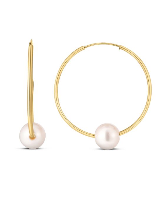 14K Gold Round Endless Pearl Earring