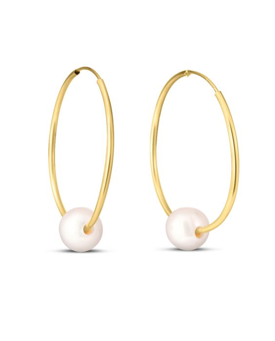 14K Gold Round Endless Pearl Earring