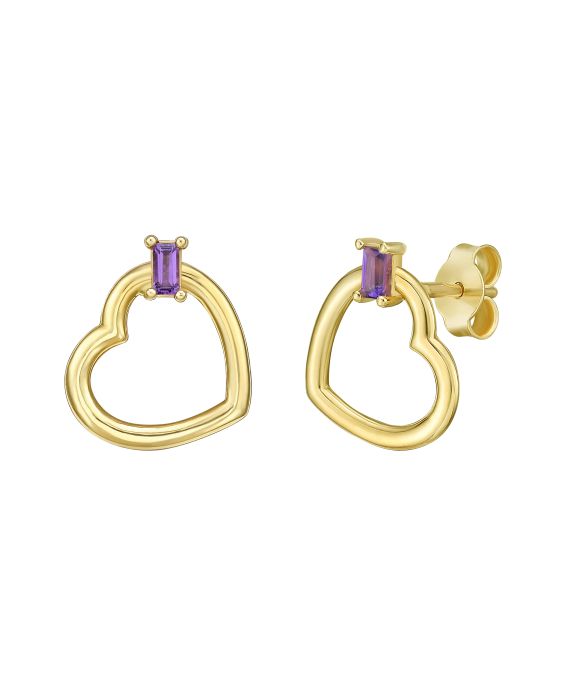 14K Baguette Gemstone Heart Earrings