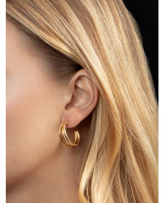 14K Triple Row C Hoop Earrings