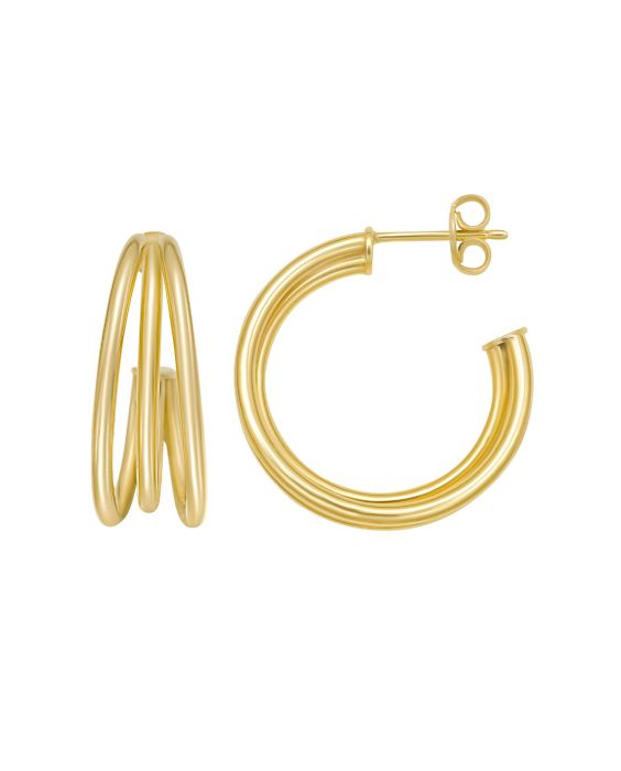 14K Triple Row C Hoop Earrings