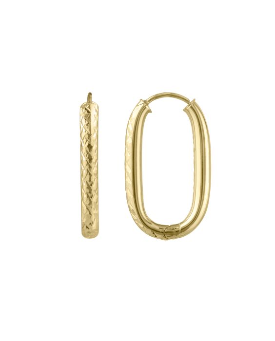 14K Endless Engraved Paperclip Hoops 