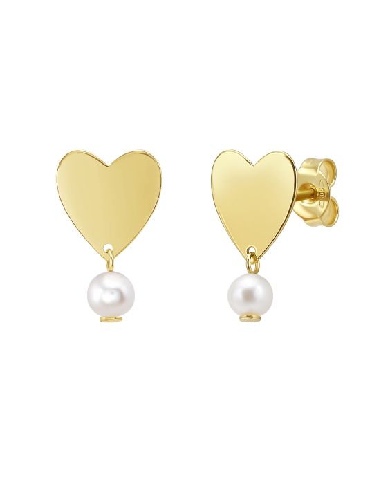14K Heart and Pearl Drop Studs