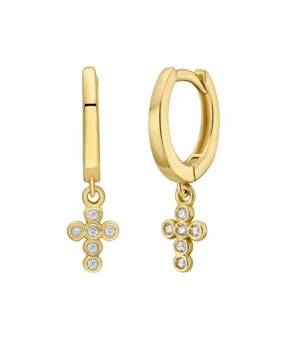 14K Petite Diamond Cross Earrings