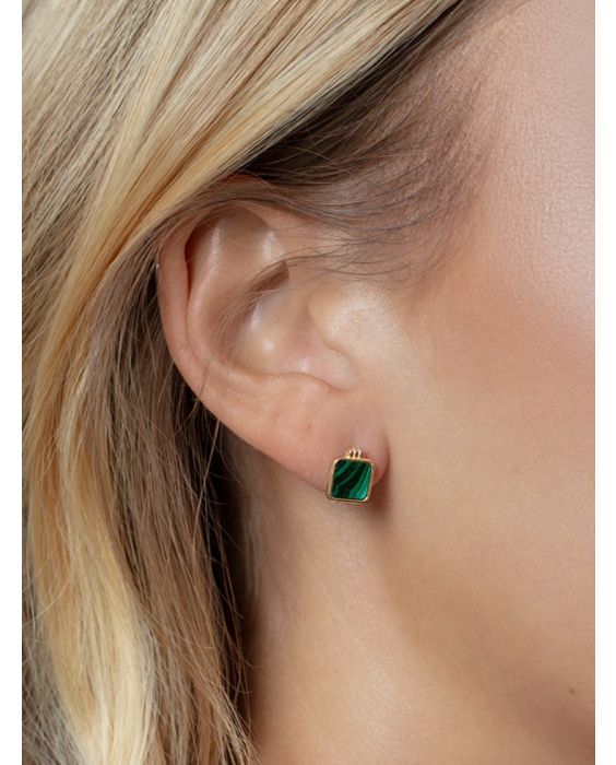 14K Malachite Square Stud