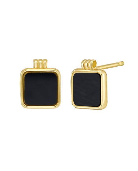 14K Black Onyx Square Stud