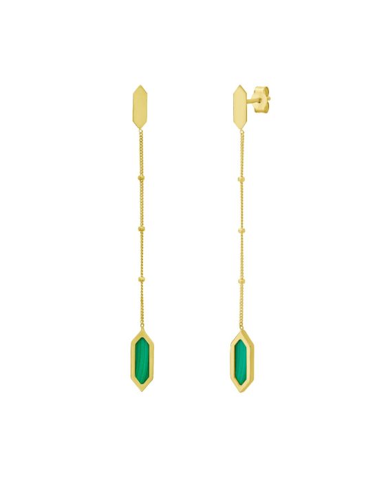 14K Hexagon Malachite Drop Earrings