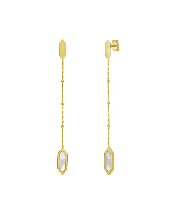 14K Hexagon Mother of Pearl Drop Earrings