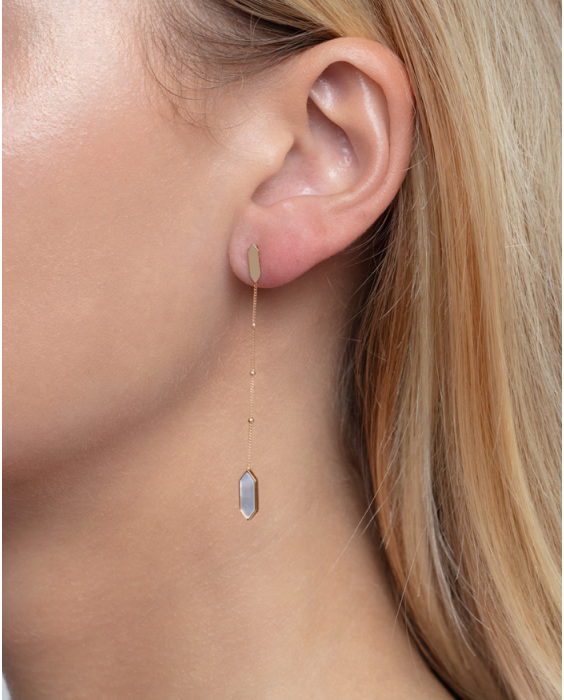 14K Hexagon Mother of Pearl Drop Earrings