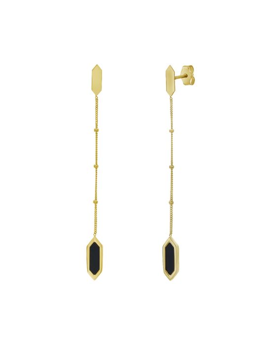 14K Hexagon Onyx Drop Earrings