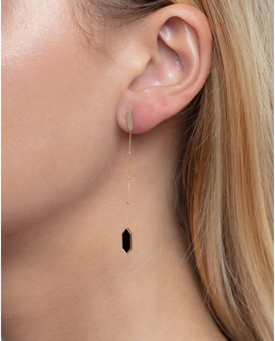 14K Hexagon Onyx Drop Earrings