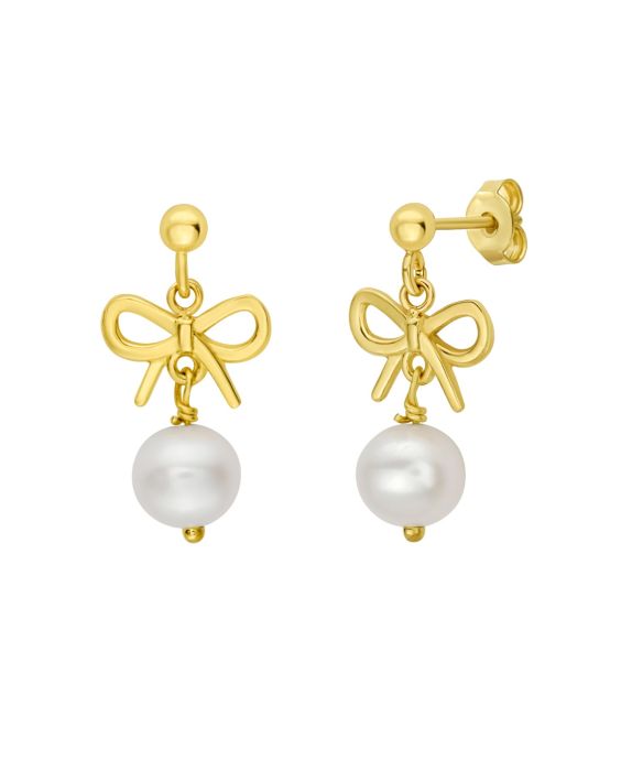 14K Bow Pearl Drop Earrings