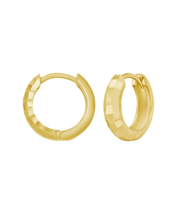 14K Gold Checkerboard Patterned Huggie Hoops