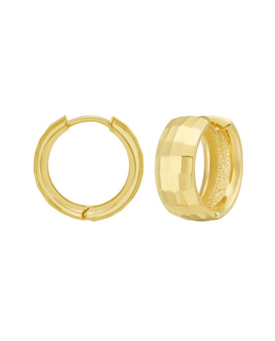 14K Gold Checkerboard Patterned Hoops