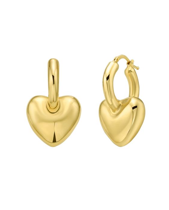 14K Puffy Heart Dangle Huggie Hoops