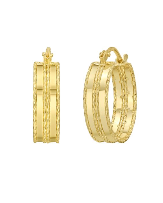 14K Double Sparkle Spring Hoops