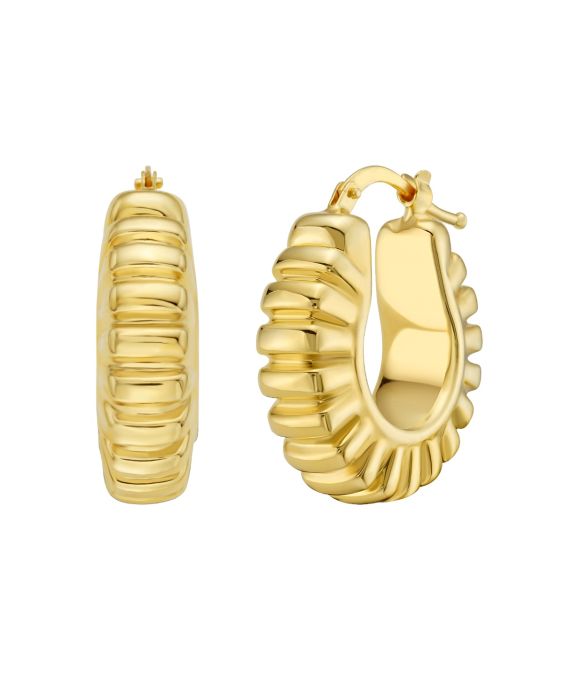 14K Puffed Ribbed Hoops
