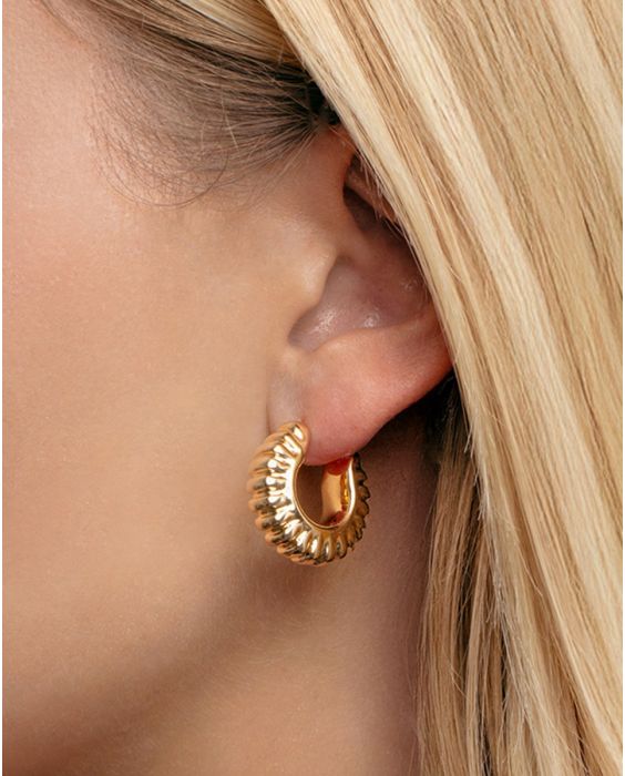 14K Puffed Ribbed Hoops
