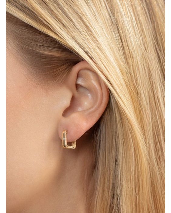 14K Diamond Square Huggie Earrings