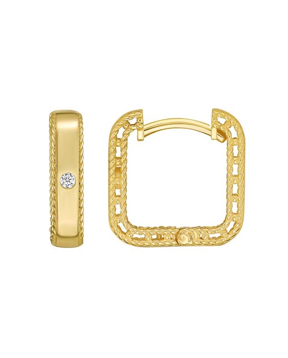 14K Diamond Square Huggie Earrings