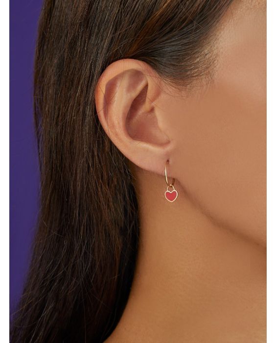 14K Gold Red Coral Heart Huggies