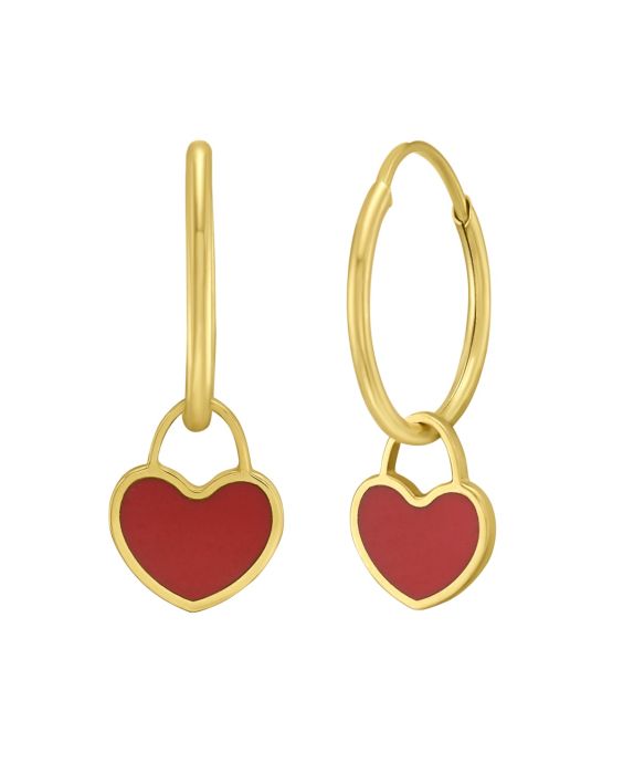 14K Gold Red Coral Heart Huggies