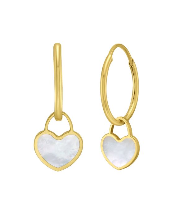 14K Gold MOP Heart Huggies