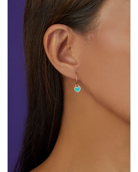 14K Gold Turquoise Heart Huggies