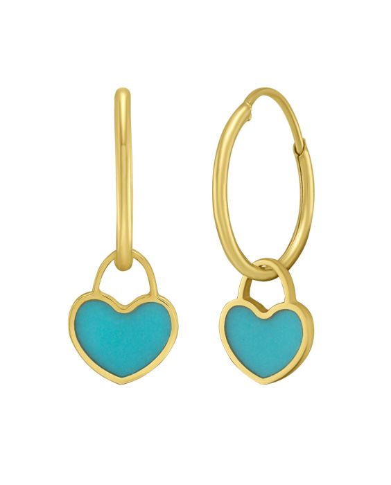 14K Gold Turquoise Heart Huggies