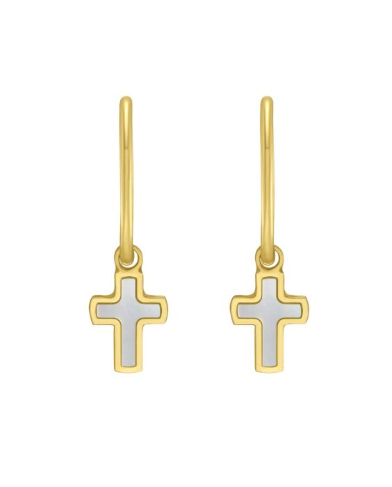 14K Gold MOP Cross Huggies