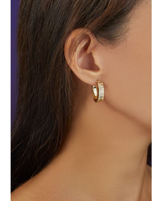 14K Gold Ribbed Oval Hoops