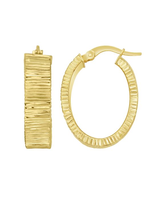 14K Gold Ribbed Oval Hoops
