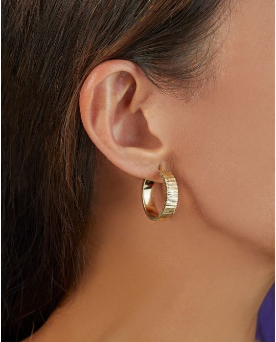 14K Gold Ribbed Round Hoops